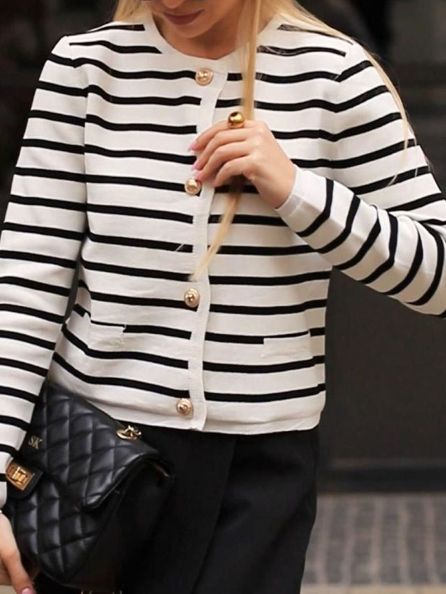 Striped Button Down Long Sleeve Cardigan Trendsi Hanalas