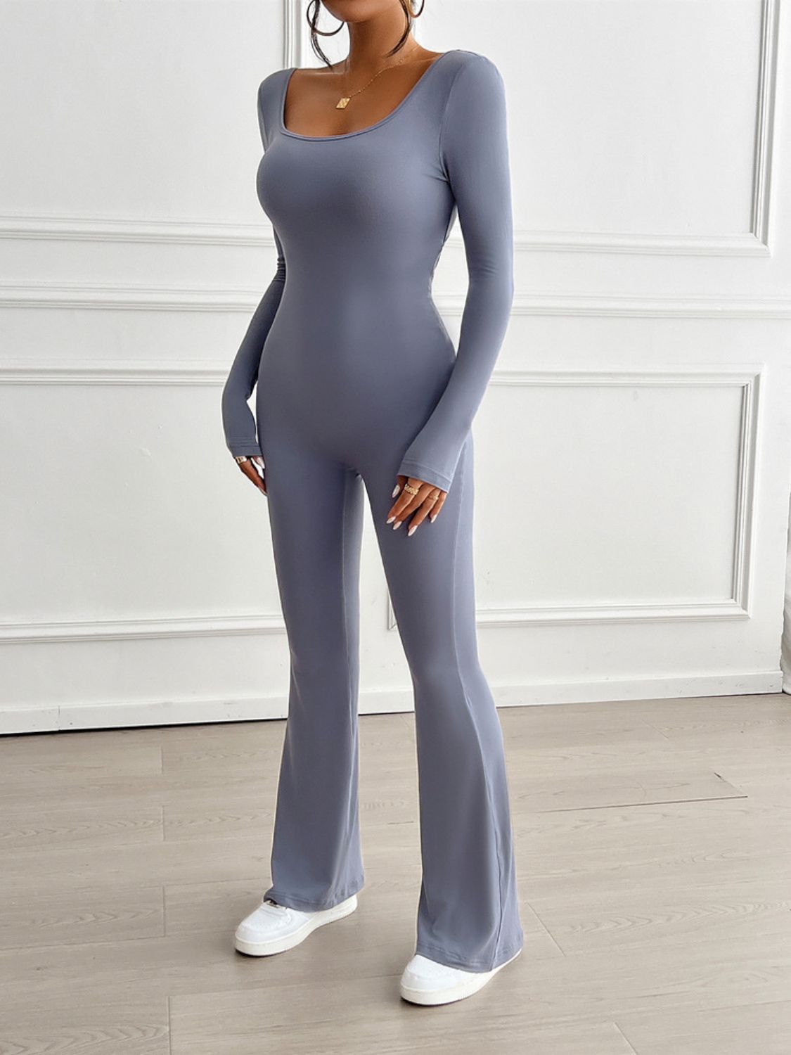 Devine Cutout Scoop Neck Long Sleeve Jumpsuit