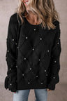 Pearl Detail Round Neck Long Sleeve Sweater