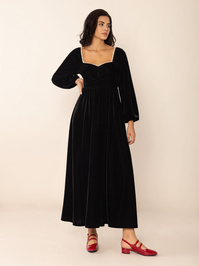 Sweetheart Neck Long Sleeve Midi Dress Trendsi Hanalas