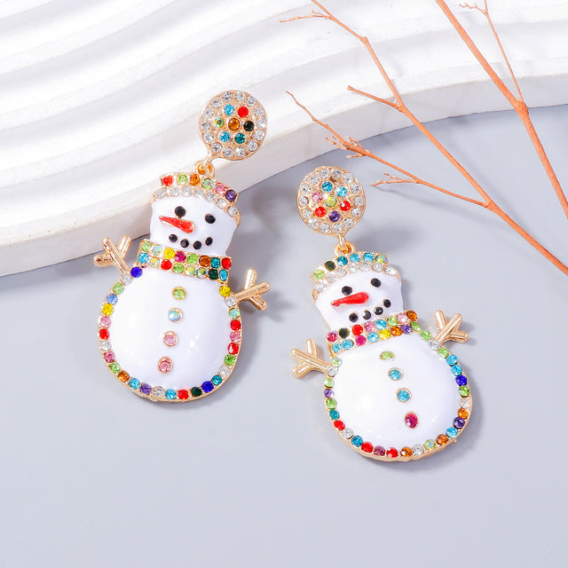 Alloy Rhinestone Snowman Earrings | Hanalas