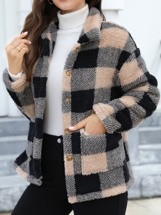 Button Up Drop Shoulder Fuzzy Jacket | Hanalas