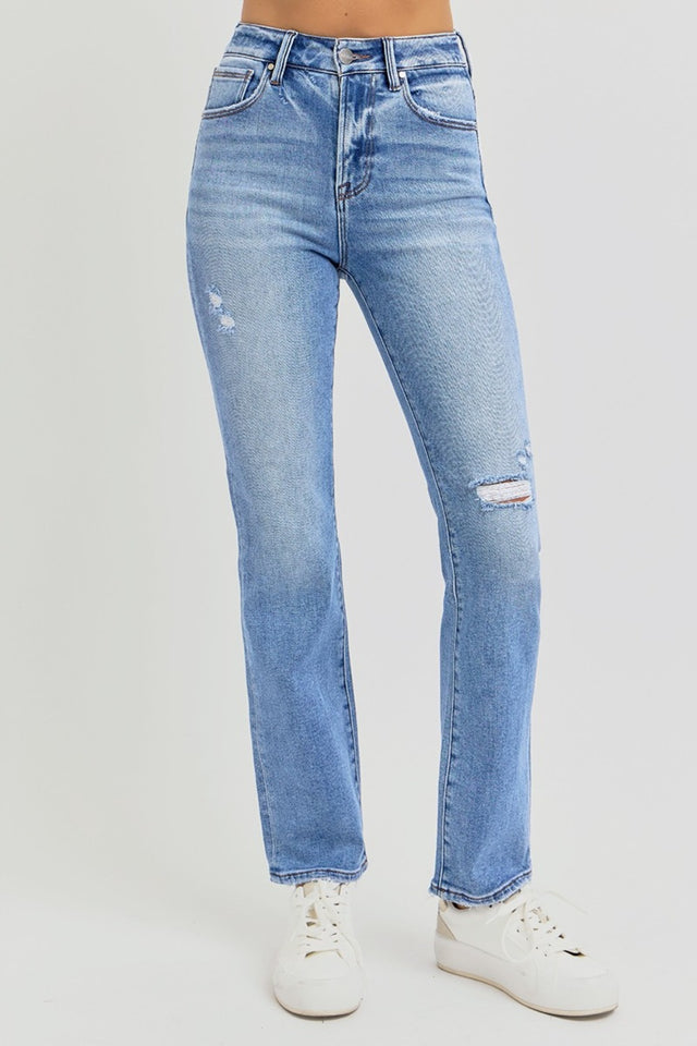 RISEN Full Size Distressed High-Rise Ankle Straight Jeans | Hanalas