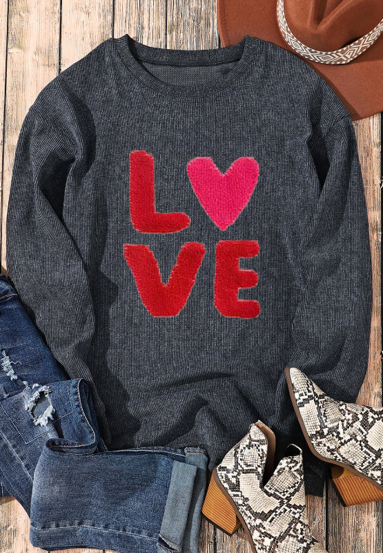 Valentine’s Day LOVE Round Neck Long Sleeve Sweatshirt | Hanalas