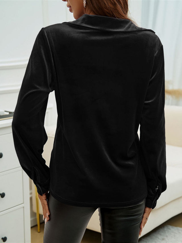 Devine Pocketed Collared Neck Long Sleeve Shirt | Hanalas