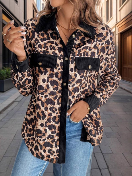 Leopard Collared Neck Button Up Shacket | Hanalas