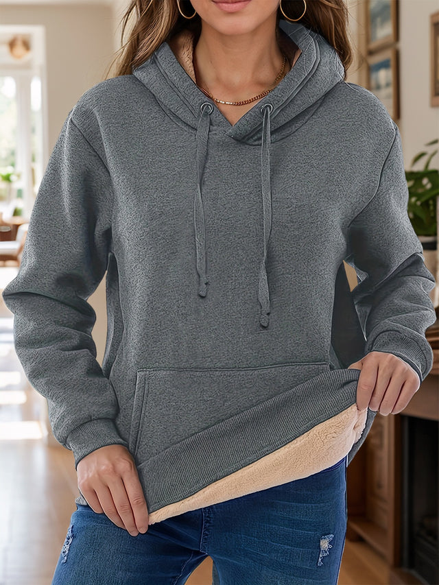 Drawstring Long Sleeve Hoodie with Kangaroo Pocket | Hanalas