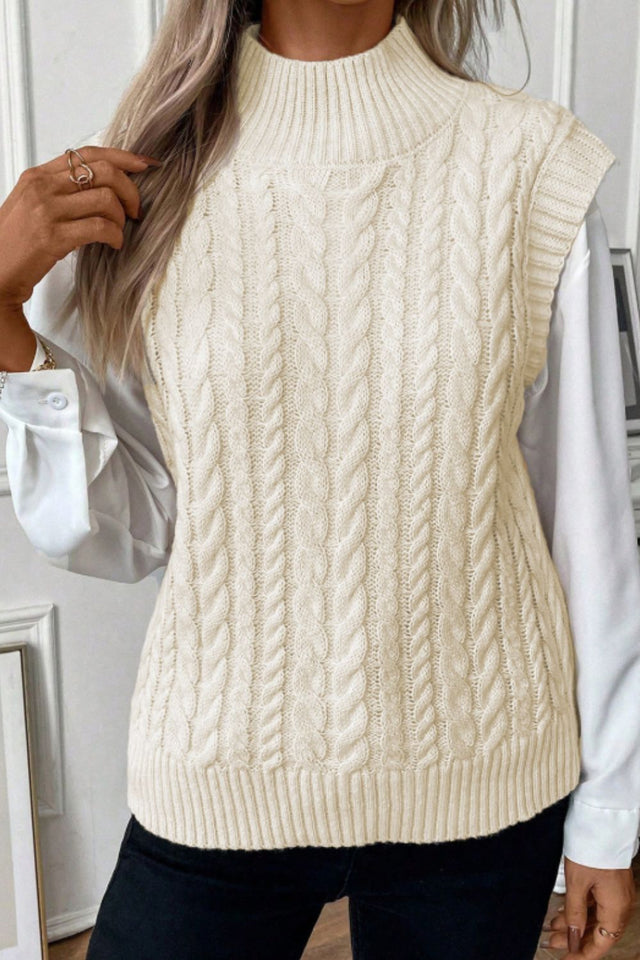 Cable Knit Turtleneck Sweater Vest | Hanalas