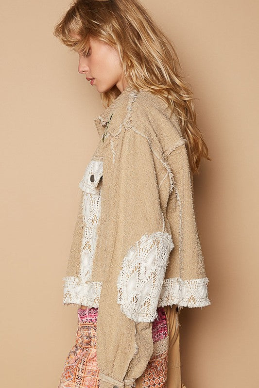 POL Crochet Patch Embroidered Button Up Jacket | Hanalas