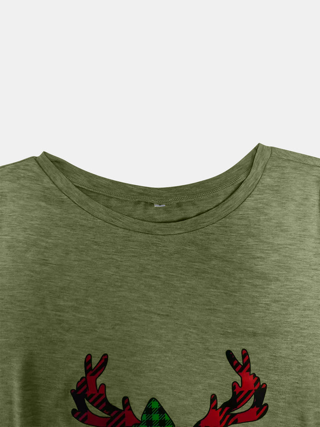 Full Size Reindeer Round Neck Long Sleeve T-Shirt | Hanalas