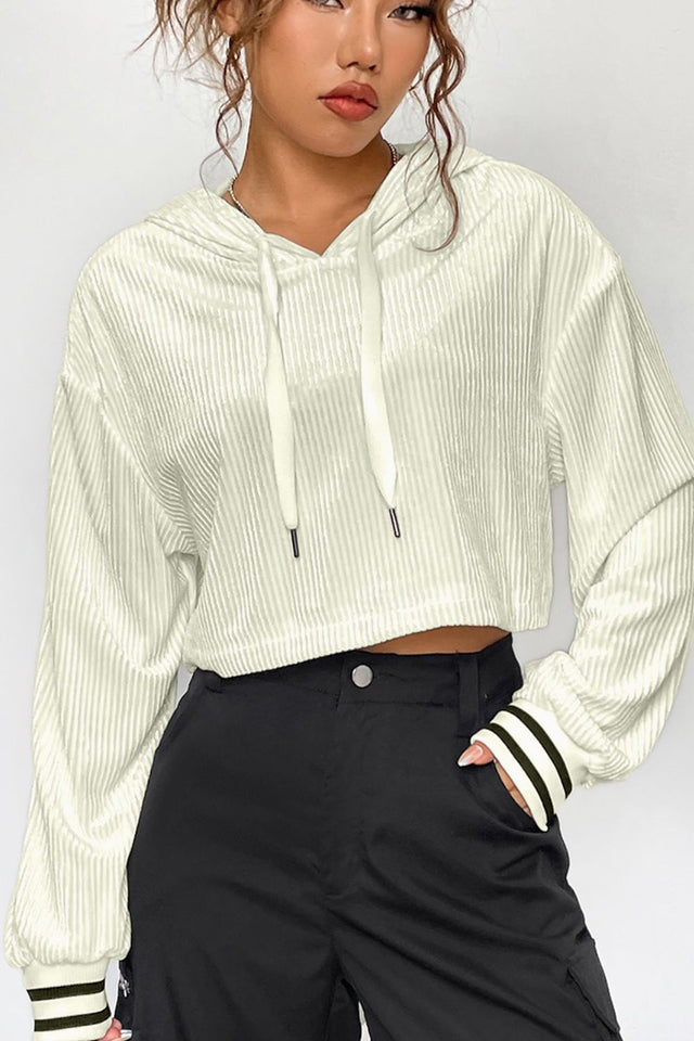 Drawstring Drop Shoulder Long Sleeve Hoodie | Hanalas