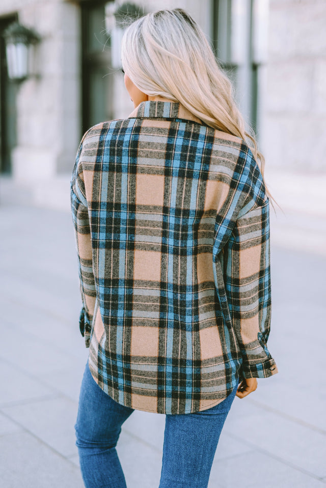 Plaid Collared Neck Long Sleeve Shirt | Hanalas