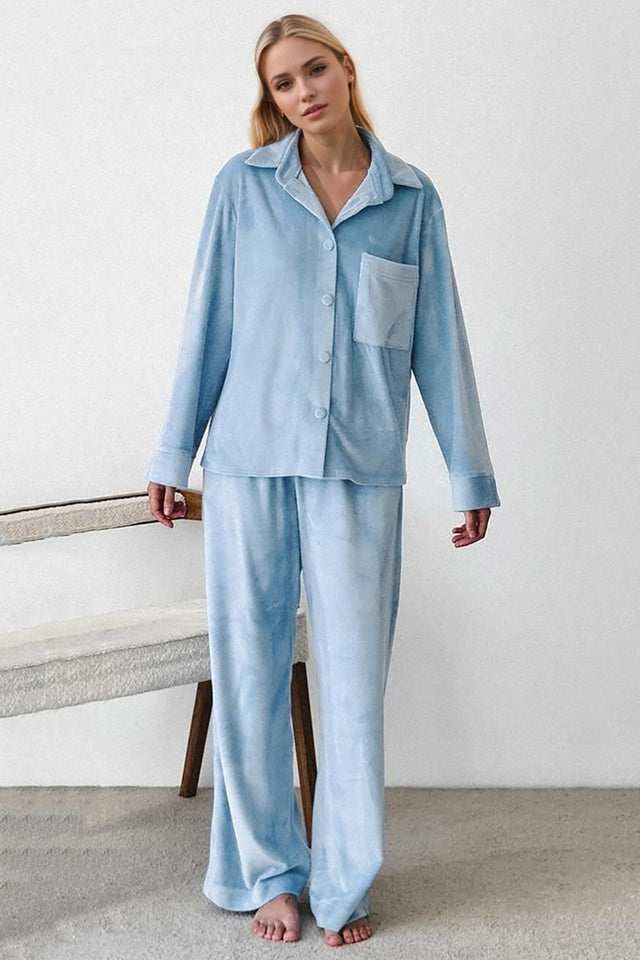 Basic Bae Buttery-Soft Collared Neck Button Up Top and Pants Set | Hanalas