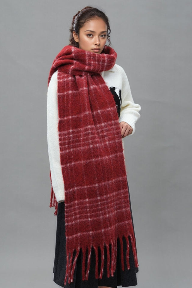 Fringe Plaid Thermal Scarf | Hanalas