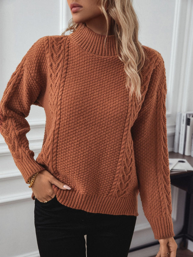 Cable-Knit Mock Neck Long Sleeve Sweater | Hanalas