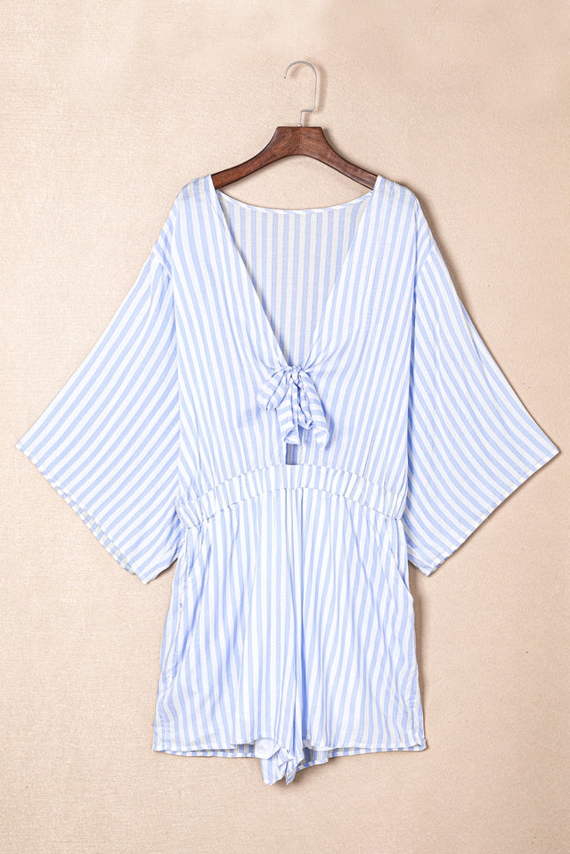 Bow Striped Kimono Sleeve Romper | Hanalas