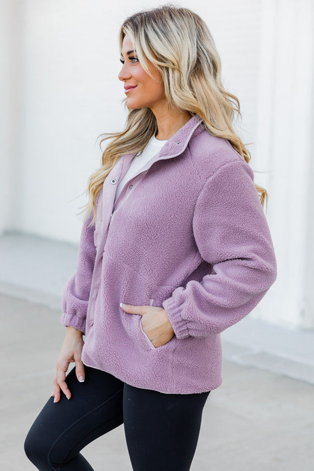 Snap Down Long Sleeve Sherpa Jacket | Hanalas