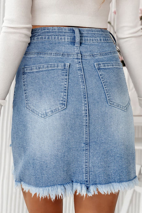 Distressed Raw Hem Heart Denim Skirt | Hanalas