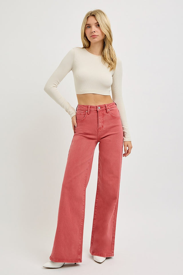 RISEN Full Size High Rise Tummy Control Wide Leg Jeans Trendsi Hanalas