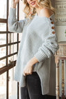 Side Slit Boat Neck Long Sleeve Sweater | Hanalas