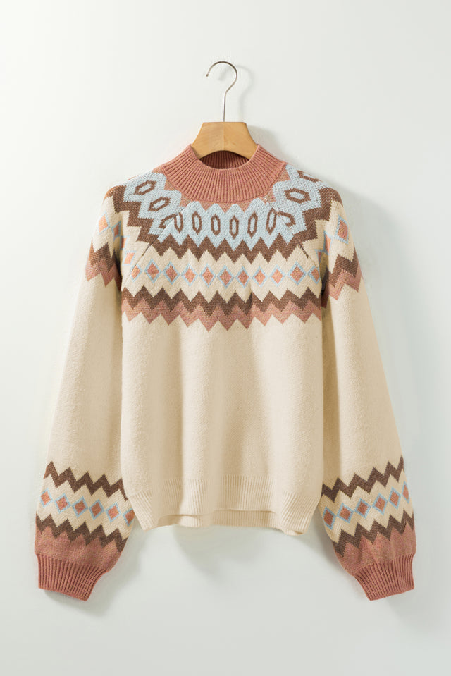 Geometric Mock Neck Long Sleeve Sweater | Hanalas