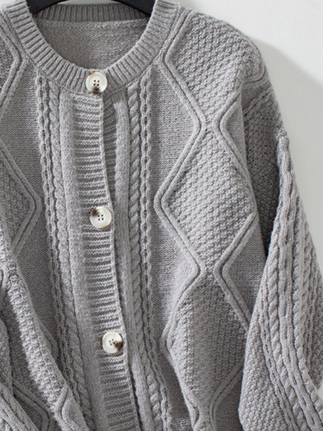 Cable-Knit Round Neck Button Up Cardigan Trendsi Hanalas