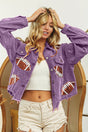 BiBi Football Sequin Embroidery Washed Corduroy Jacket | Hanalas