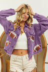 BiBi Football Sequin Embroidery Washed Corduroy Jacket | Hanalas