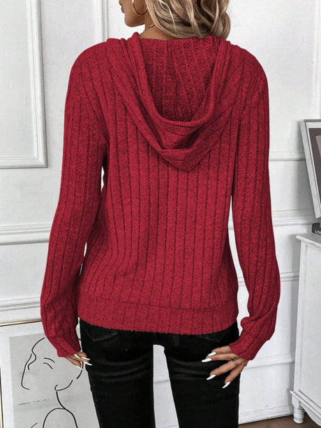 Drawstring Ribbed Long Sleeve Hoodie Trendsi Hanalas