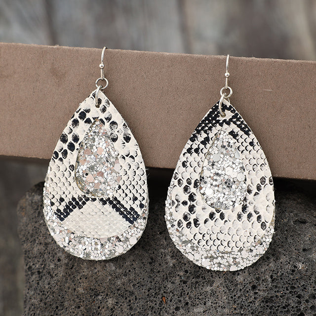 PU Leather Sequin Teardrop Earrings Trendsi Hanalas