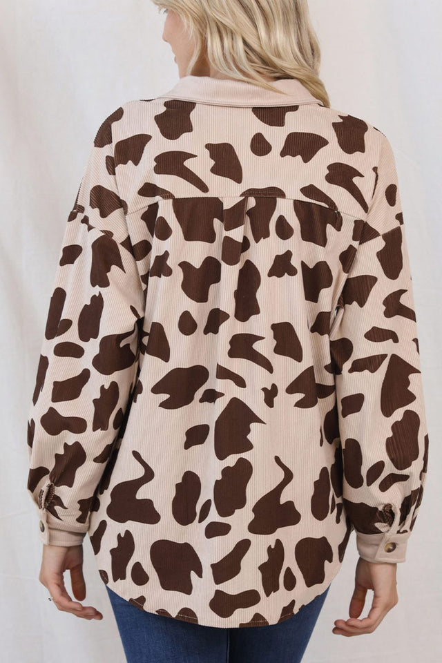 Cow Print Button Up Corduroy Shacket | Hanalas