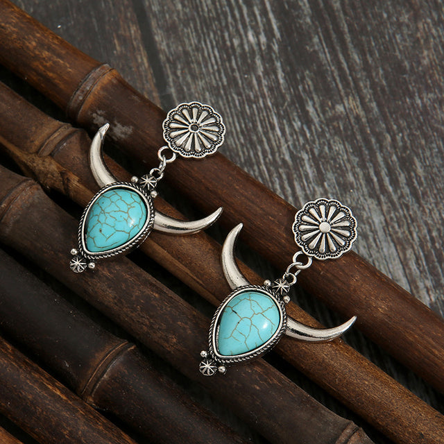 Artificial Turquoise Alloy Cow Head Earrings | Hanalas