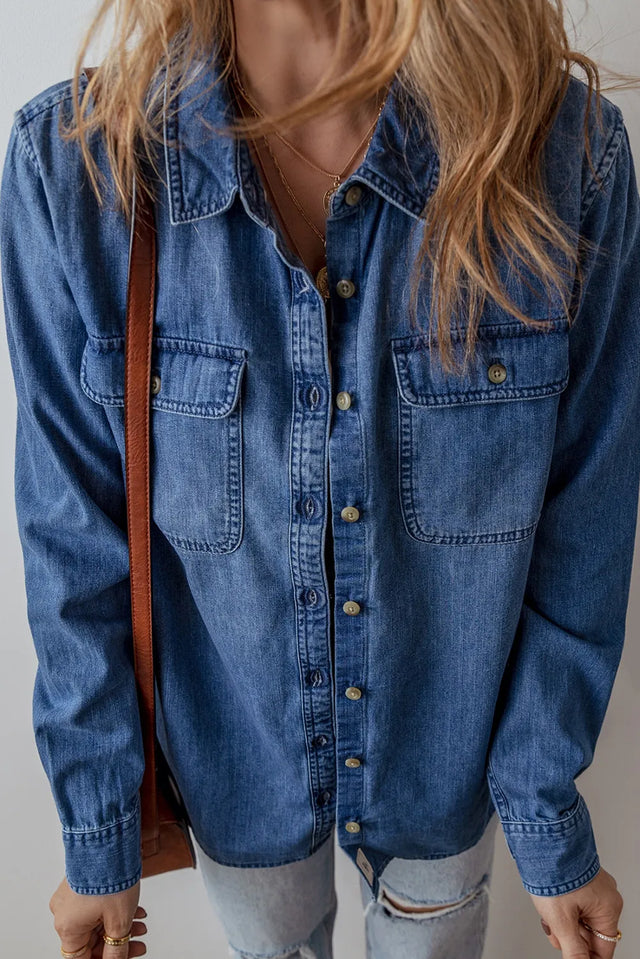 Button Up Long Sleeve Denim Jacket Trendsi Hanalas