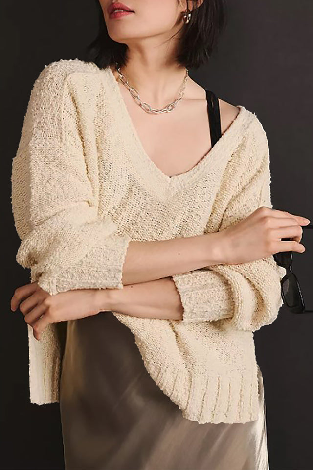 V-Neck Dropped Shoulder Sweater | Hanalas