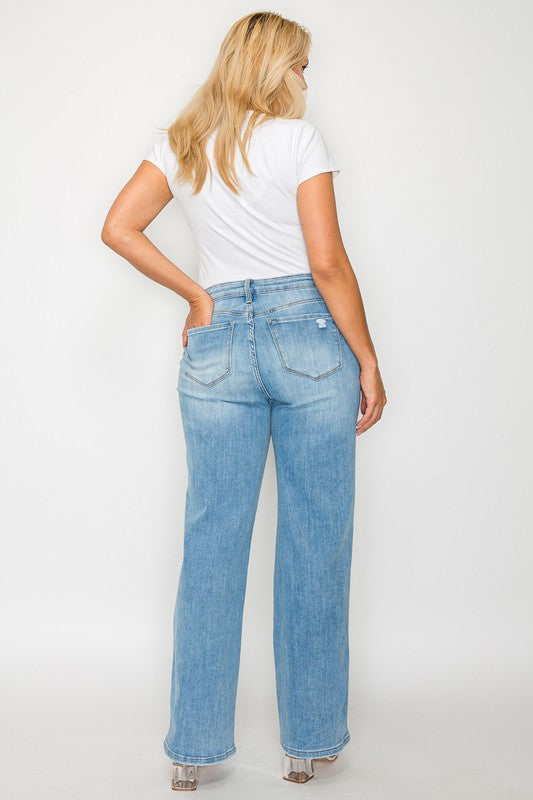 bytos Full Size Distressed High Rise Straight Jeans | Hanalas