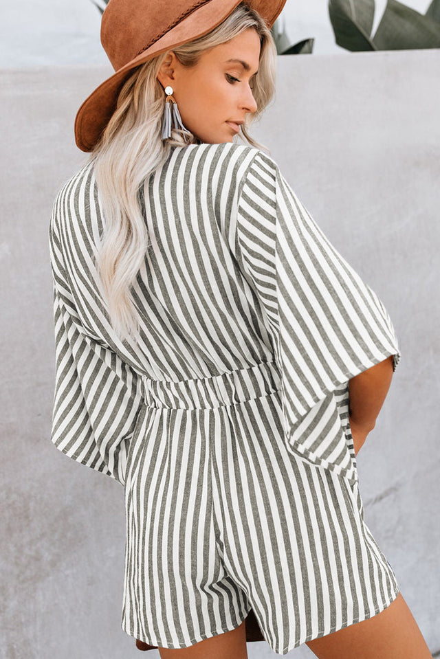 Bow Striped Kimono Sleeve Romper | Hanalas