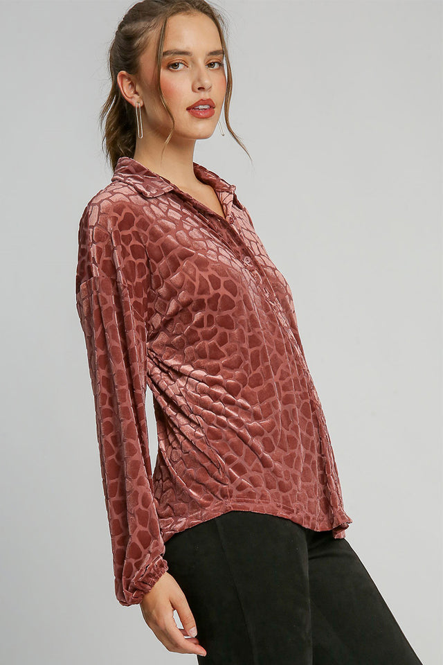 Umgee Animal Print Button Up Velvet Shirt | Hanalas