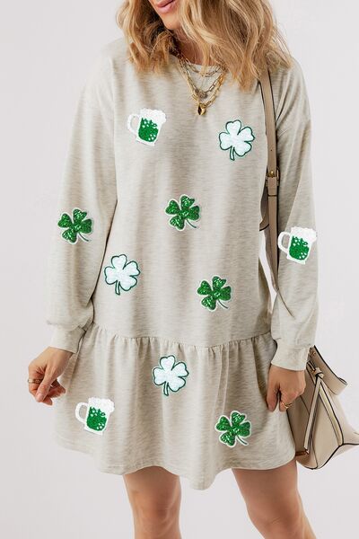 Clover Beer Patched Ruffle Hem Dress | Hanalas