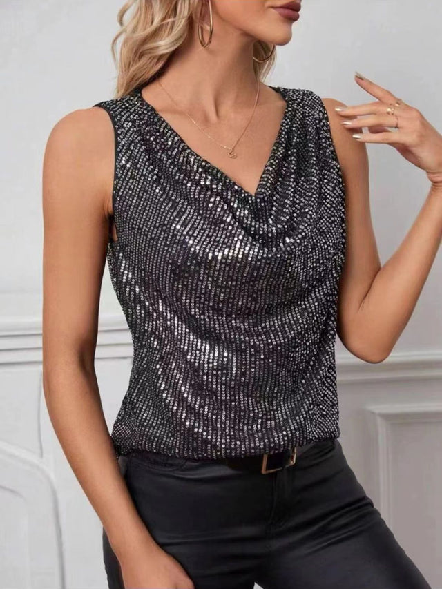 Sequin Cowl Neck Tank | Hanalas