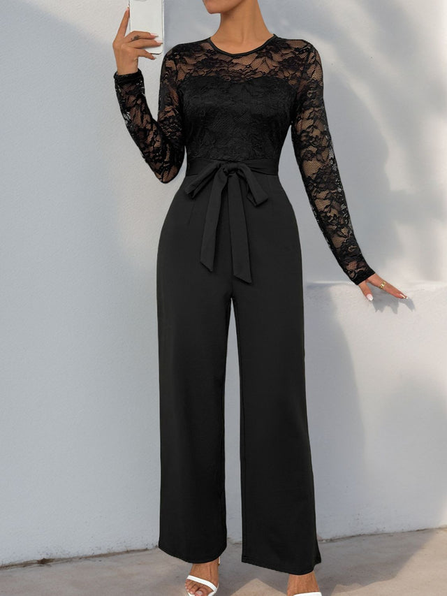 Perfee Lace Round Neck Long Sleeve Jumpsuit Trendsi Hanalas