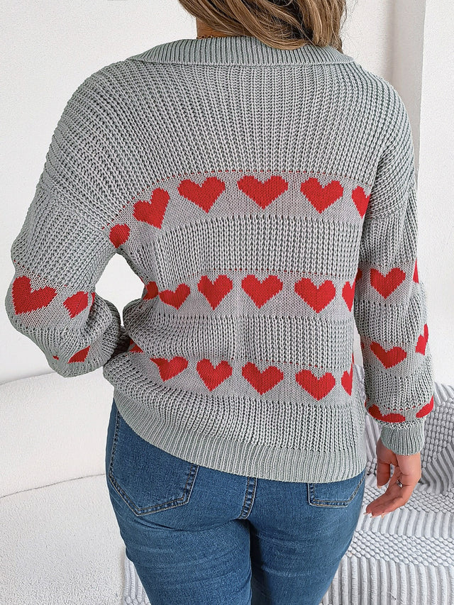 Heart Johnny Collar Long Sleeve Sweater | Hanalas