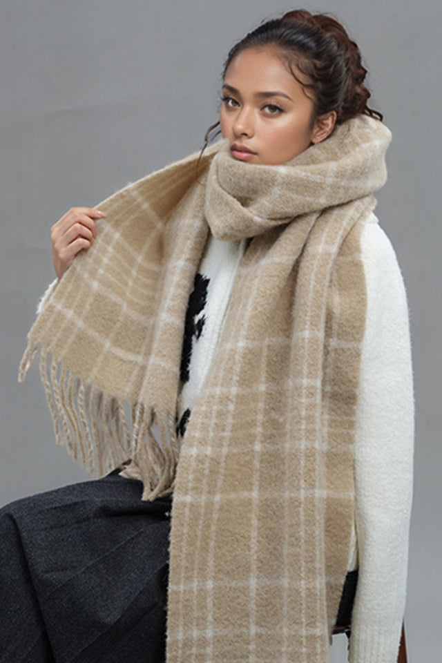 Fringe Plaid Thermal Scarf | Hanalas