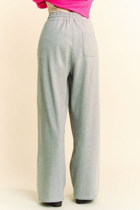 Davi & Dani Rhinestone Elastic Waist Wide Leg Pants | Hanalas