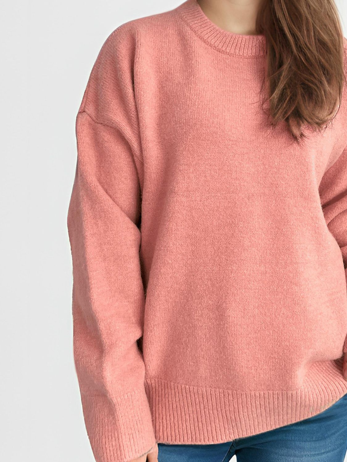 Round Neck Dropped Shoulder Long Sleeve Sweater