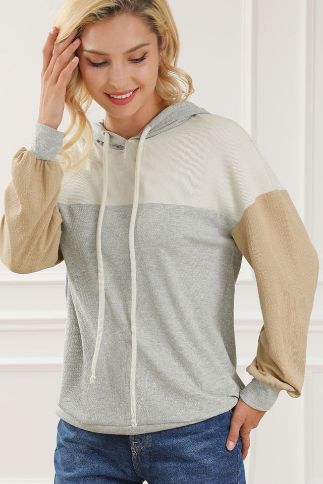 Drawstring Color Block Long Sleeve Hoodie | Hanalas