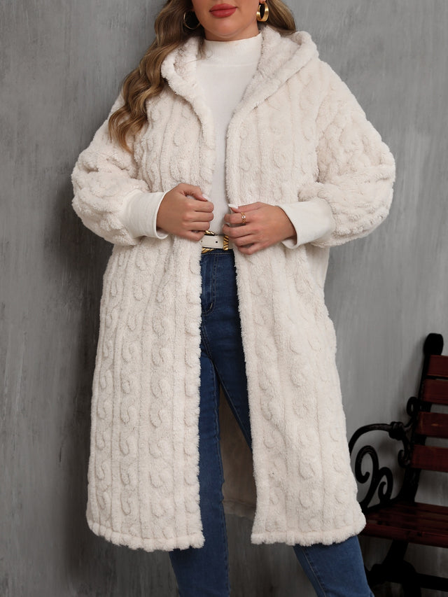 Plus Size Open Front Hooded Plush Coat | Hanalas