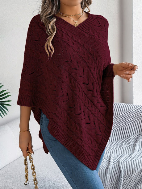 Cable-Knit Openwork Three-Quarter Sleeve Sweater Trendsi Hanalas