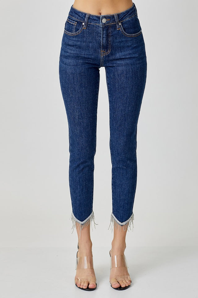 RISEN Full Size Embellished Mid Rise Crop Skinny Jeans | Hanalas