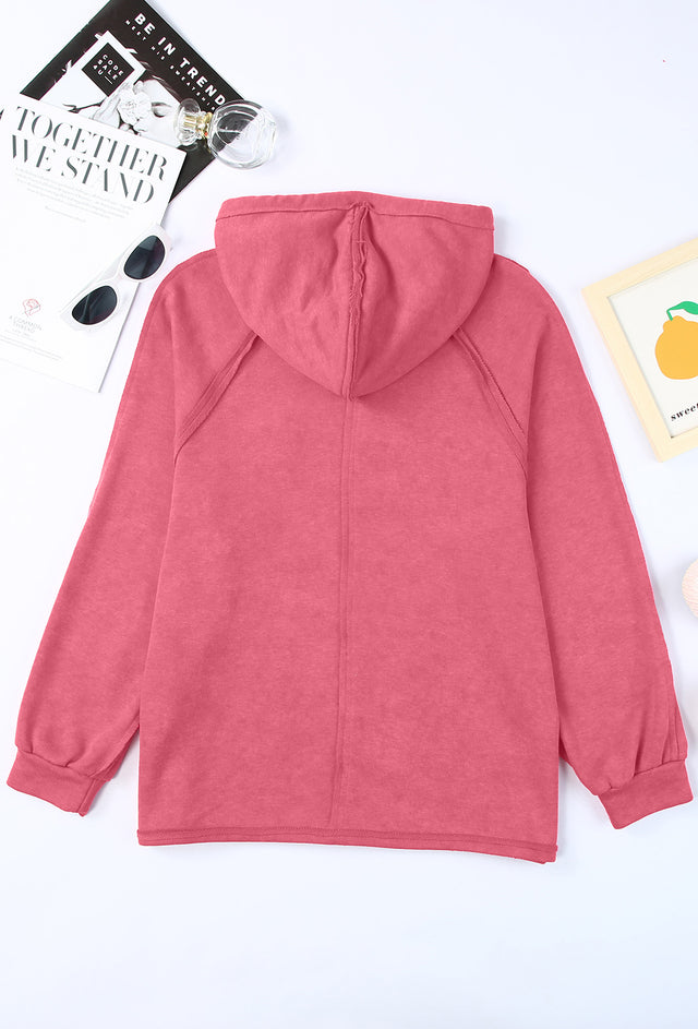 Exposed Seam Zip Up Long Sleeve Drawstring Hoodie | Hanalas