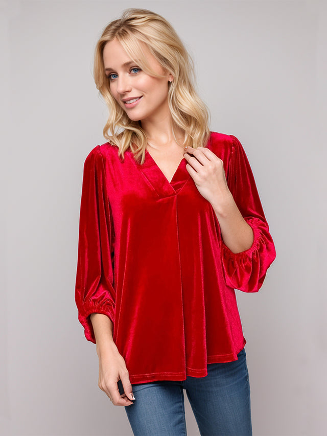 V-Neck Three-Quarter Sleeve Blouse | Hanalas